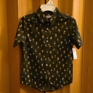 Black Button Down Shirt with Palm Tree Print